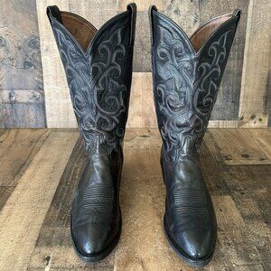 Tony Lama Vintage Classic Black Vibram Sole Western Cowboy Boots Mens 9.5 D